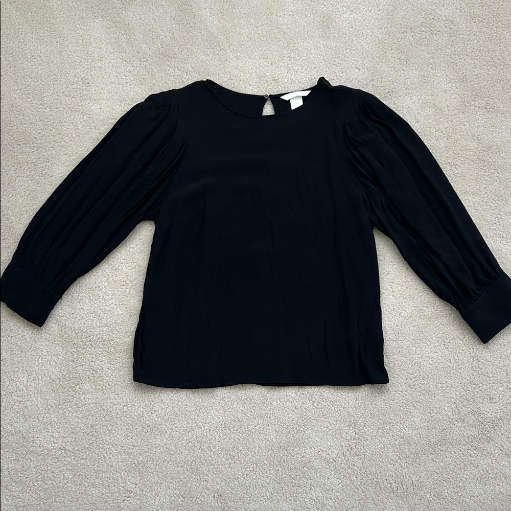 H&M Black Blouse with Puff Sleeves